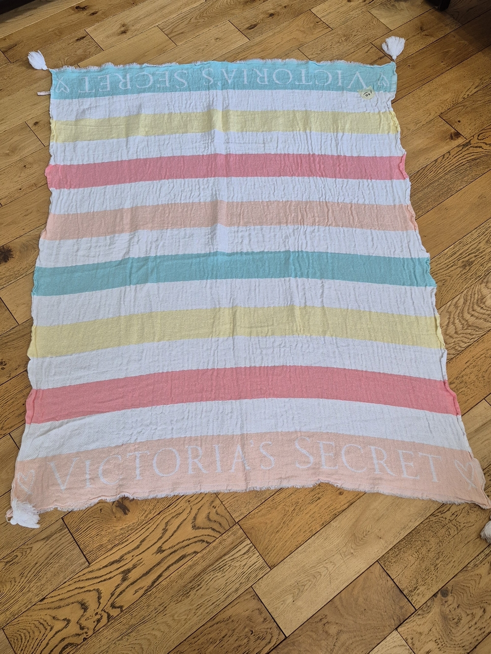 Victoria’s Secret Pastel Striped Beach Blanket Throw Tassels 2017 One Size